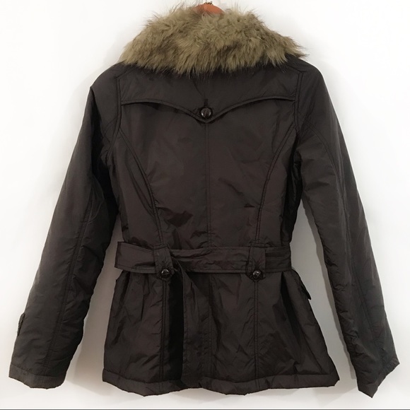 JOIE Faux Fur Belted Puffer Style Jacket Brown - Picture 4 of 10